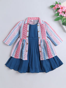 The Magic Wand - Teal Solid/Plain Knee Length Dress and Jacket (Set of 2)