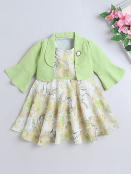 The Magic Wand - Green Floral Knee Length Dress and Jacket (Set of 2)