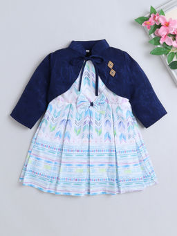 The Magic Wand - Blue Printed Knee Length Dress and Jacket (Set of 2)