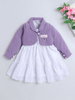 The Magic Wand - Purple Polka Dots Knee Length Dress and Jacket (Set of 2)