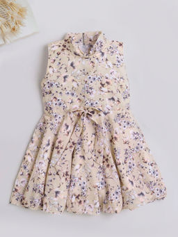 The Magic Wand - Beige Floral Knee Length Dress