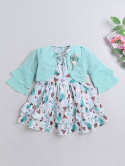 The Magic Wand - Blue Printed Knee Length Dress and Jacket (Set of 2)