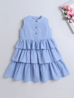 The Magic Wand - Blue Solid/Plain Knee Length Dress