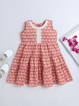 The Magic Wand - Peach Floral Knee Length Dress