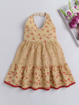 The Magic Wand - Beige Printed Knee Length Dress