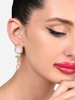 Zaveri Pearls - Pink Green Stones and Beads Austrian Diamond Drop Earring-ZPFK15879