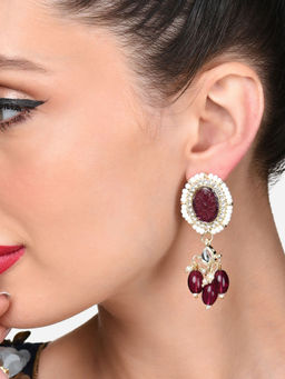 Zaveri Pearls - Purple Stones and Beads Dazzling Austrian Diamond Drop Earring-ZPFK15880