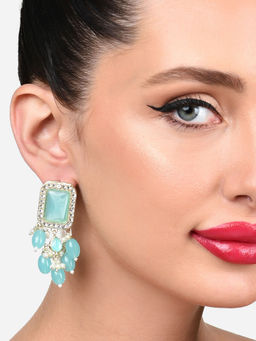 Zaveri Pearls - Turquoise Blue Stones and Beads Austrian Diamond Drop Earring-ZPFK15883