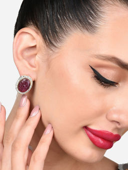 Zaveri Pearls - Purple Stone and Dazzling Austrian Diamond Studs Earring-ZPFK15884