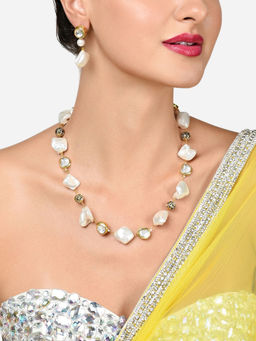 Zaveri Pearls - Gold Tone kundan and Beads Fusion Wear Necklace and Earring Set-ZPFK15910