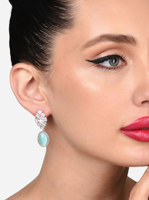 Zaveri Pearls Turquoise Blue Stone and Cubic Zirconia Brass Drop Earring-ZPFK15925