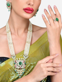 Zaveri Pearls - Multicolor Multistrand Beaded Necklace Earring and Ring Set-ZPFK15931