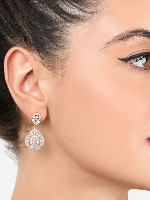 Zaveri Pearls Gold Tone Dazzling Cubic Zirconia Contemporary Drop Earring-ZPFK15944