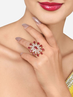 Zaveri Pearls - Dazzling Pink Cubic Zirconia Brass Adjustable Finger Ring-ZPFK15945