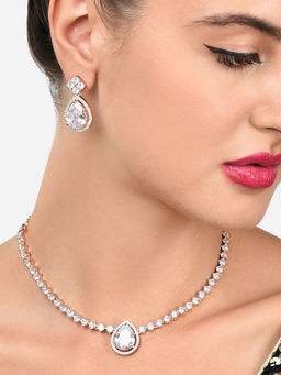 Zaveri Pearls - Rose Gold Dazzling Cubic Zirconia Necklace and Earring Set-ZPFK15946