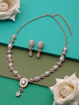Zaveri Pearls - Rose Gold Dazzling Cubic Zirconia Necklace and Earring Set-ZPFK15949