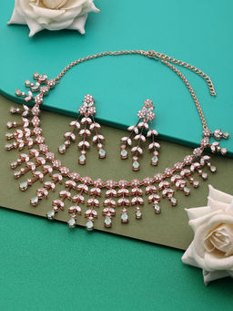 Zaveri Pearls - Mint Green Dazzling Cubic Zirconia Brass Necklace Earring Set-ZPFK15951