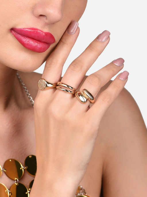 Zaveri Pearls Gold Tone Bold Statement Finger Rings-ZPFK15952 (Set of 3)