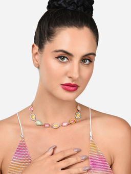 Zaveri Pearls - Multicolor Enamel Contemporary Teardrop Shape Necklace-ZPFK15954