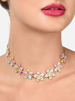 Zaveri Pearls - Multicolor Enamel Contemporary Floral Necklace-ZPFK15955