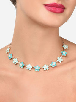 Zaveri Pearls - Turquoise Enamel Flowers Contemporary and Trendy Necklace-ZPFK15956