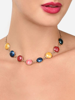 Zaveri Pearls - Multicolor Stones Embellished Contemporary and Trendy Necklace-ZPFK15957