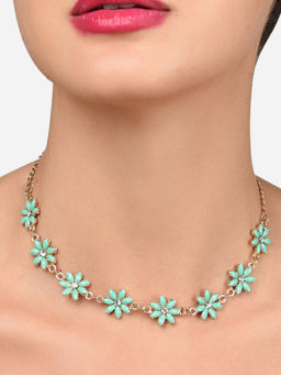 Zaveri Pearls - Mint Green Stones Embellished Floral Contemporary Necklace-ZPFK15959