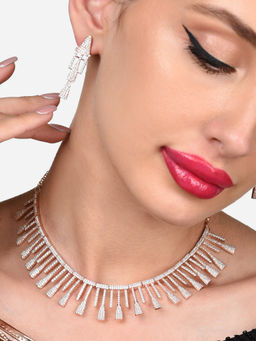 Zaveri Pearls - Rose Gold Dazzling Cubic Zirconia Brass Necklace Earring Set-ZPFK15986