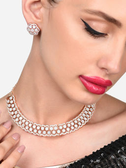Zaveri Pearls - Rose Gold Cubic Zirconia Tiny Flowers Necklace and Earring Set-ZPFK15987