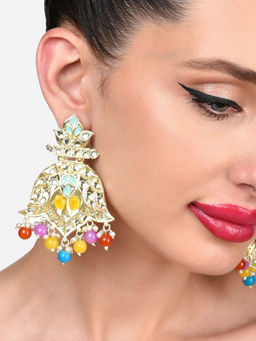 Zaveri Pearls - Multicolor Stones and Beads Statement Kundan Dangle Earrings-ZPFK15994
