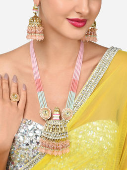 Zaveri Pearls - Multicolor Crystal Multistrand Kundan Necklace Earring Ring-ZPFK16022