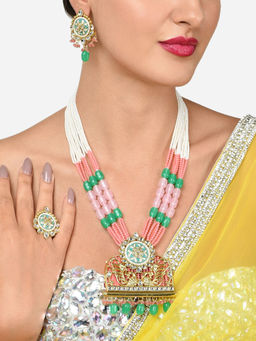 Zaveri Pearls - Multicolor Peacock Meenakari Necklace Earring Ring Set-ZPFK16023