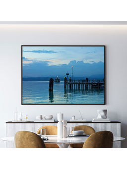 ARTCREST - Lake Garda Pier Large Painting Black Box Framed Canvas Wall Art