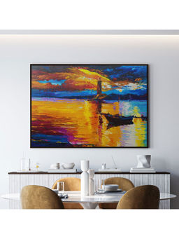 ARTCREST - Lighthouse Large Painting Black Box Framed Canvas Wall Art