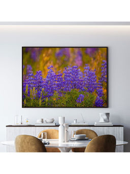 ARTCREST - Lupine and other Wildflowers Large Painting Black Box Framed Canvas Wall Art