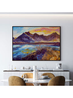 ARTCREST - Mountains and Sunset Large Painting Black Box Framed Canvas Wall Art