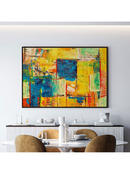ARTCREST - Multi Colored Abstract Art Large Painting Black Box Framed Canvas Wall Art