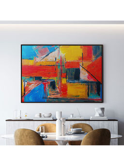 ARTCREST - Multi Colored Abstract Large Painting Black Box Framed Canvas Wall Art