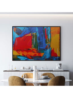 ARTCREST - Multicolored Abstract Large Painting Black Box Framed Canvas Wall Art