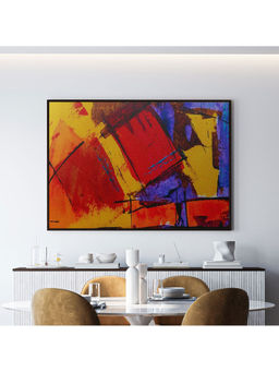 ARTCREST - Multicolored Abstract Modern Painting Black Box Framed Canvas Wall Art