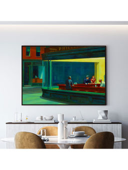 ARTCREST - Nighthawks Famous Large Painting Black Box Framed Canvas Wall Art