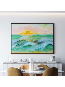 ARTCREST - Painting Sunset at Sea Black Box Framed Canvas Wall Art