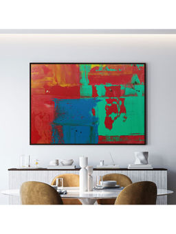 ARTCREST - Red, Green and Blue Abstract Large Painting Black Box Framed Canvas Wall Art