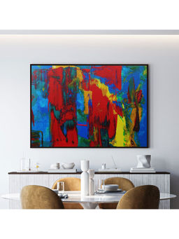 ARTCREST - Red, Orange, and Yellow Abstract Painting Black Box Framed Canvas Wall Art