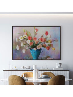 ARTCREST - Roses Flower Bouquet Large Painting Black Box Framed Canvas Wall Art