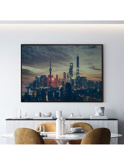 ARTCREST - Shanghai Skyline Large Painting Black Box Framed Canvas Wall Art