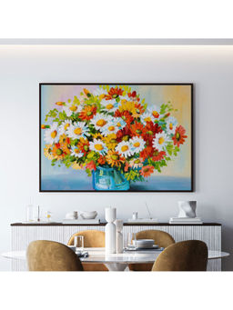 ARTCREST - Spring Flowers in a Vase on Canvas Large Painting Black Box Framed Canvas Wall Art