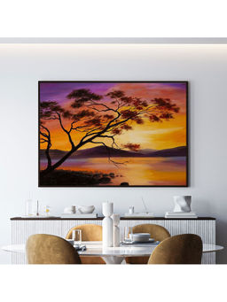ARTCREST - Sunset on the Lake, Abstract Art Large Painting Black Box Framed Canvas Wall Art