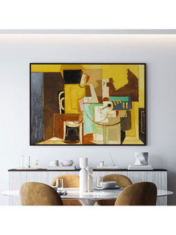 ARTCREST - Table Large Painting Black Box Framed Canvas Wall Art