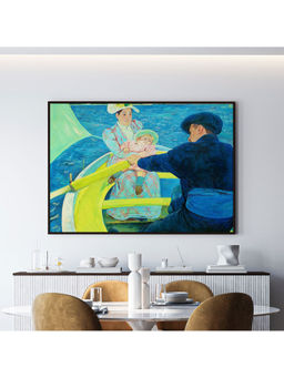 ARTCREST - The Boating Party by Mary Cassatt Large Painting Black Box Framed Canvas Wall Art